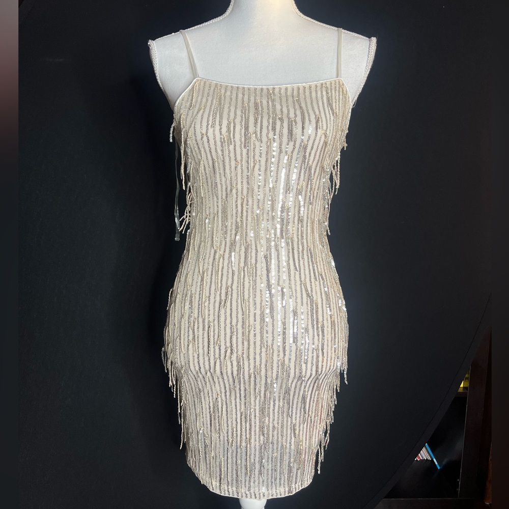 Trixxi Cream Sequin Mini Dress